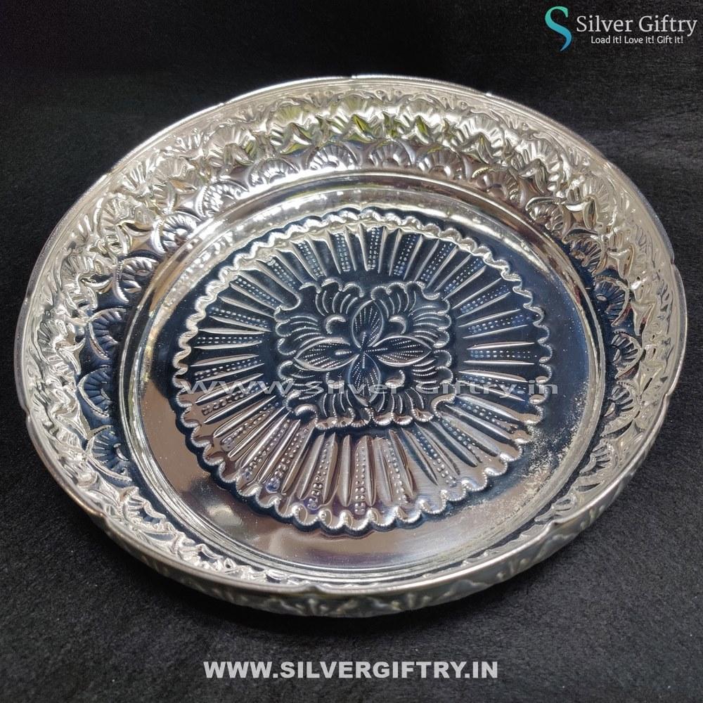 German Silver Flower Design Plate 8